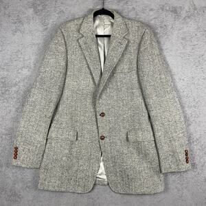Vintage Norm Thompson Blazer Mens 44XL Harris Tweed Wool Herringbone Jacket USA